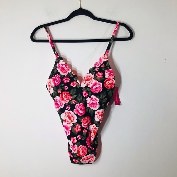 NWT Xhilaration Swimsuit Pink Black Floral - Picture 1 of 11